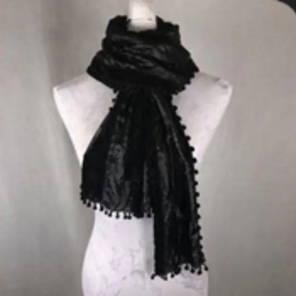 ✨ Vintage Black Velvet & Sheer Metallic Scarf — Made in Korea